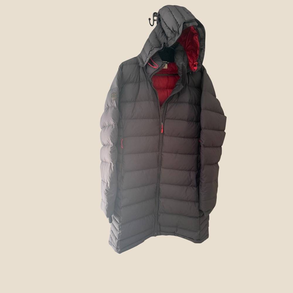 Rab Deep Cover Parka Wmns Grey Red Down Insulated Hooded Puffer Coat XL QDB-33